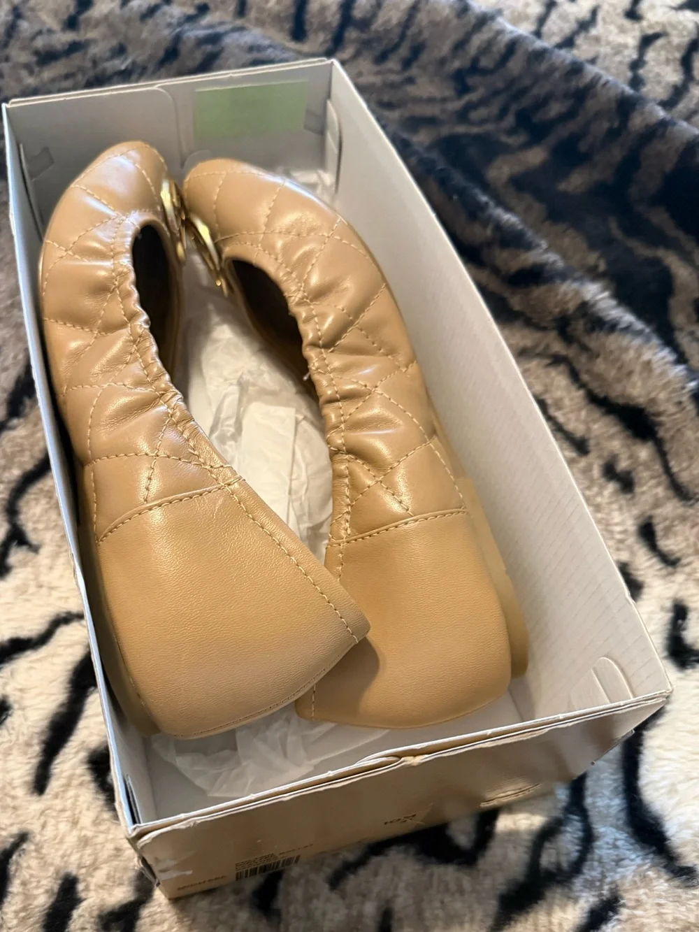 New Michael Kors MK leather quilted ballet flats 10 10M toffee nude beige brown